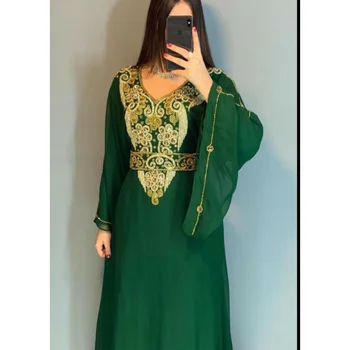 Зелената африканска дрехи, Мароко, вечерна рокля Фараса, расшитое мъниста, Абайя, дамска дълга риза от Дубай, европейски и американски модни тенденции
