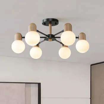 Скандинавски Дървена Тавана Лампа LED Multihead Млечно-Бял, Вътрешни Декоративни Светлини За Спални Хол Трапезария Светлинното Устройство