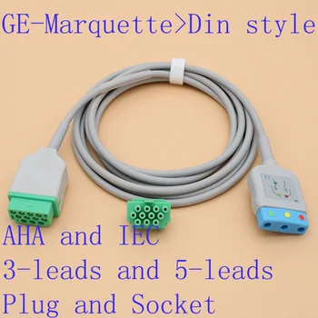 Автоматична кабел ЕКГ тип 11P по Din с 3/5 изводи за системи на GE-Marquette ECG ЕКГ Dash PRO/Eagle/ Solar /Tram.AHA / IEC, с щепсел/ контакт.