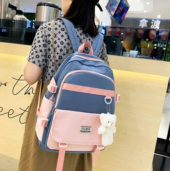 Жена раница Kawaii, найлон водоустойчива училищни чанти за момичета, детски училищен раница контрастен цвят, корейската чанта през рамо