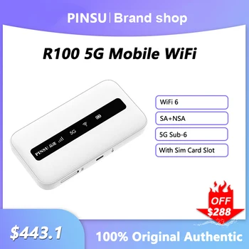 Отключени PINSU R100 5G Рутер НСА + SA Мрежа WiFi Преносим Открит двойна лента Wi-Fi Модем 6 Сим-карти 3600 mah батерия Имат Точка за Достъп