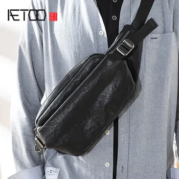 Мъжки нагрудная чанта AETOO, мъжка кожена наклонена чанта, мъжка тенденция кожена чанта на главата, богат на функции нагрудная чантата е от мека кожа