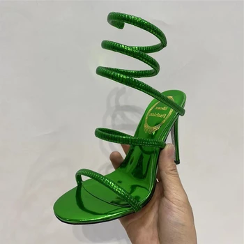 Дамски Сандали с каишка на щиколотке във формата на Змии с криволичещите и Кръг пръсти обувки С Отворени пръсти, Популярни Секси Женски Сватбени Обувки-лодка На Висок ток-висок ток