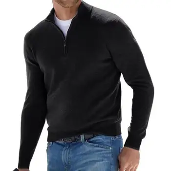 Мъжката есенно-пролетния отгоре с V-образно деколте и яка-ботуш с цип, обикновен мек топъл пуловер, Еластична Ежедневната мъжка тениска за всеки ден