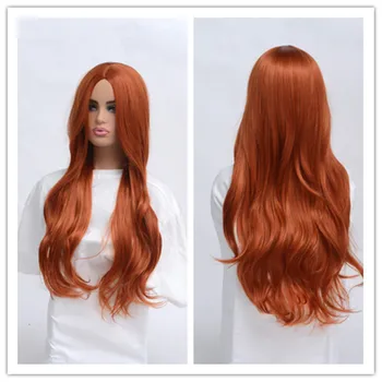 SuQ Синтетичен женски медно-червена перука от синтетична естествена коса за cosplay, вечерни, най-дългата вълна, средната част е топлоустойчива перуки за всеки ден