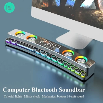 Нов Bluetooth Високоговорител Слот звукова панел USB 3D Стерео Субуфер AUX вход FM Домашни Часовници Вътрешна Звукова Панел Компютърен Високоговорител