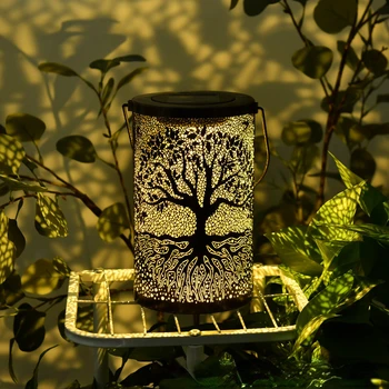 Външен iron арт-дърво, фенер, слънчева светлина, за да видите в двора и декоративна атмосфера, кухи висящи лампи, светочувствительная индукция