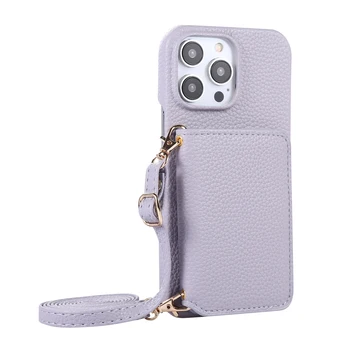 Чантата за съвсем малък, карти, кожен калъф за Iphone 15 14 Pro Max 13 12 11, чанта през рамо, дълго въже, джобен книгата за употреба, поставка