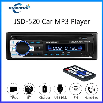 Ptopoyun Автомагнитола с Bluetooth Авторадио JSD-520 MP3 Плейър, FM Аудио Стерео Приемник Музикален USB/TF тире 1 DIN AUX Вход