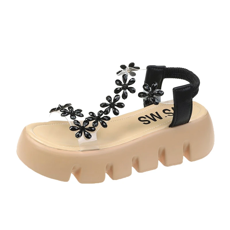 2021 Дамски плажни сандали, летни обувки на танкетке, открит чорап, кристални токчета, ежедневни римски дизайнерски сандали на платформа, Sandalias De Mujer - 4
