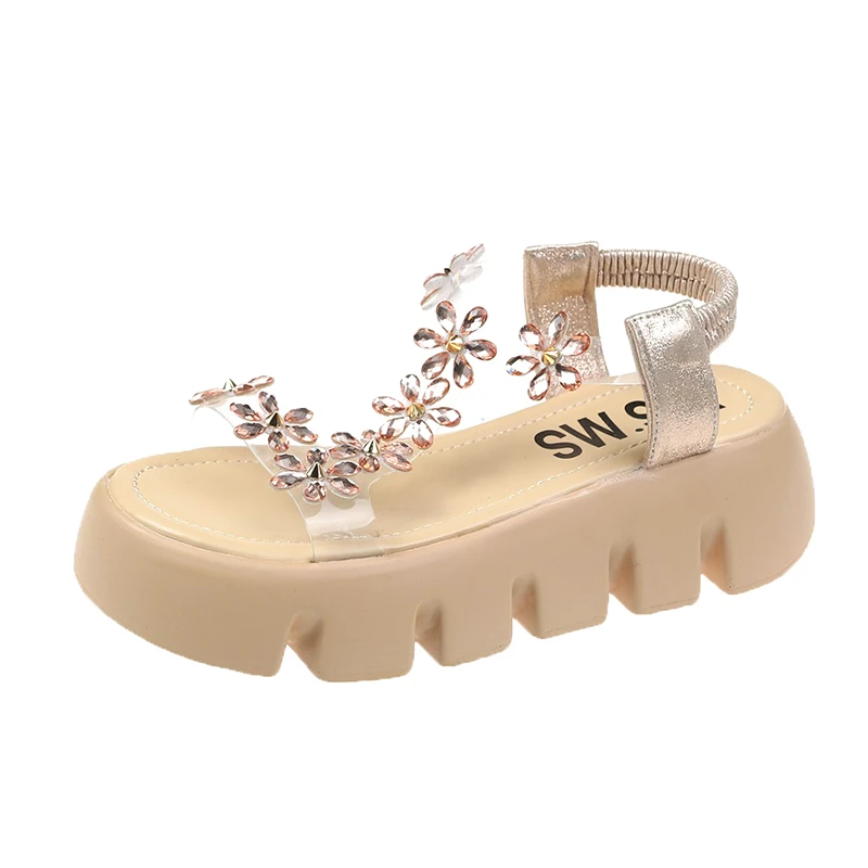 2021 Дамски плажни сандали, летни обувки на танкетке, открит чорап, кристални токчета, ежедневни римски дизайнерски сандали на платформа, Sandalias De Mujer - 5