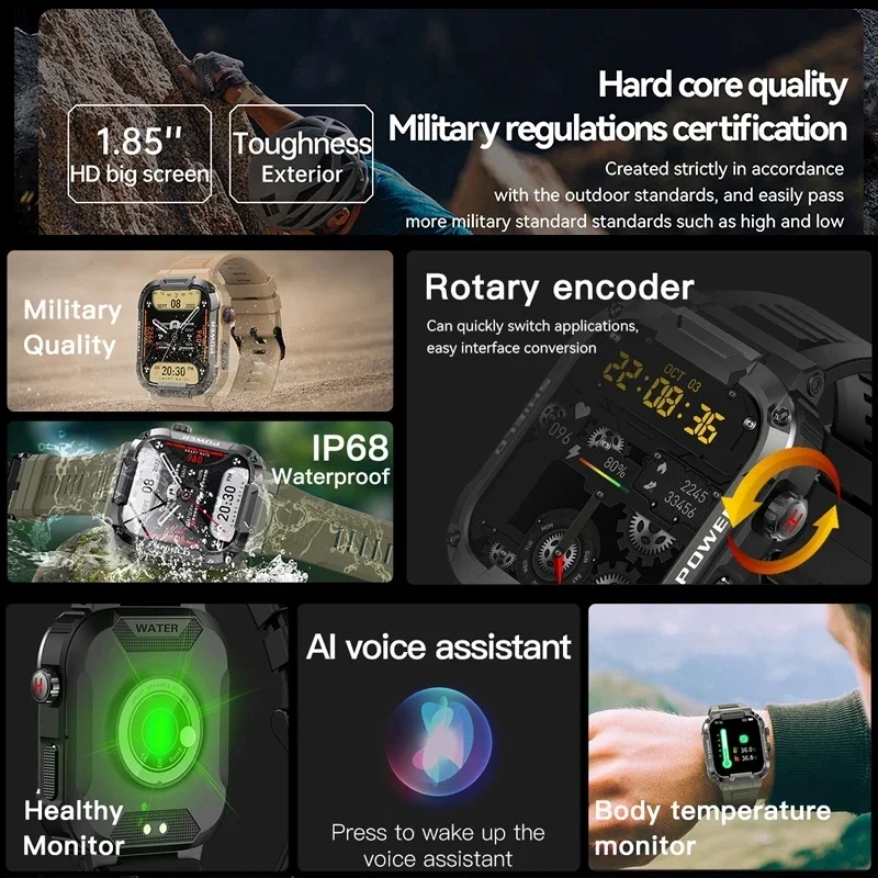 2023 Новите Смарт Часовници с Пълен Сензорен Екран, Мъжки Часовник за Измерване на Кръвно Налягане, Кислород Фитнес Часовник 5ATM, Водоустойчив Военни Смарт Часовници за Android Xiaomi - 2