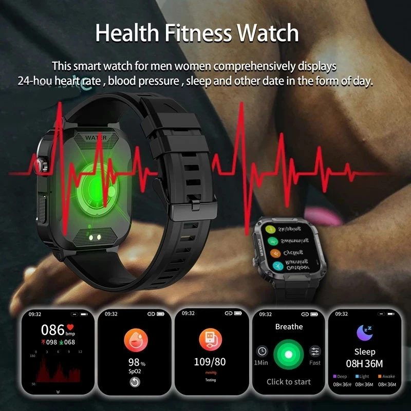 2023 Новите Смарт Часовници с Пълен Сензорен Екран, Мъжки Часовник за Измерване на Кръвно Налягане, Кислород Фитнес Часовник 5ATM, Водоустойчив Военни Смарт Часовници за Android Xiaomi - 4