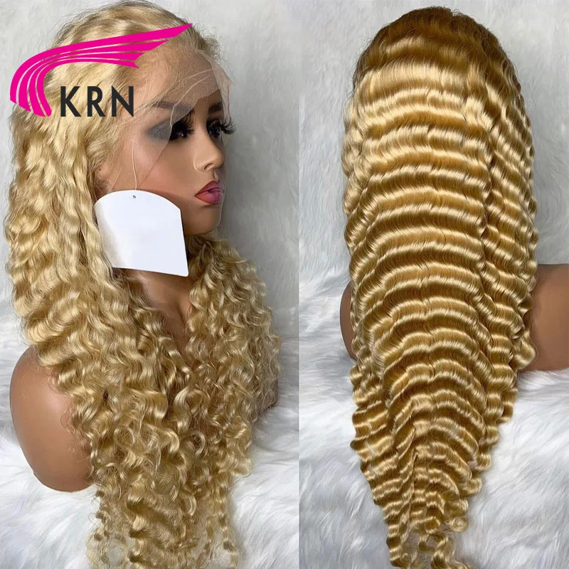 613 Меден blond 13x1 Перуки, изработени от човешка коса на дантели, бразилски перуки с дълбока вълна, перука от средната част на дантела, перука от коса Remy 180% плътност - 2