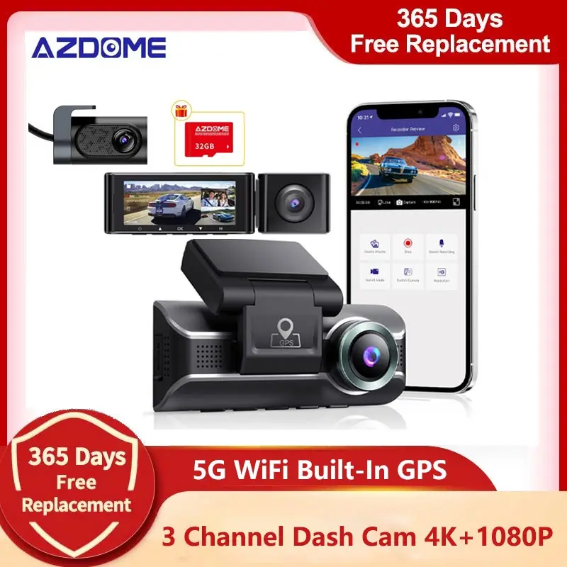 AZDOME M550 Pro 3-канален Размерът на Вътрешната Камера за Задно виждане 4K Dash Cam Авто Черна Кутия С 5G WiFi GPS 2160P Авто Dvr Камера Автомобили Таблото - 0