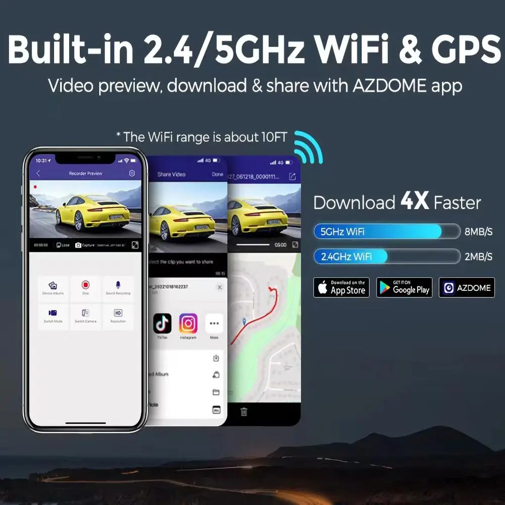 AZDOME M550 Pro 3-канален Размерът на Вътрешната Камера за Задно виждане 4K Dash Cam Авто Черна Кутия С 5G WiFi GPS 2160P Авто Dvr Камера Автомобили Таблото - 3