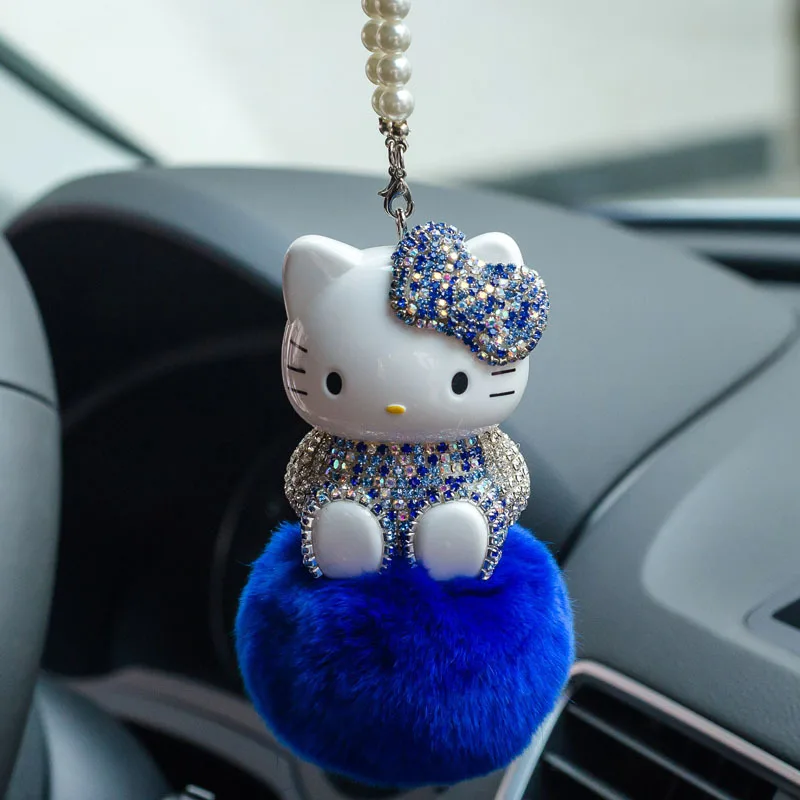 Kawaii Здравей Kittys, плюшен окачване на колата, аниме Kt Cat Hairball, диамантени бижута, окачване на огледалото за обратно виждане, аксесоари за украса на колата - 2
