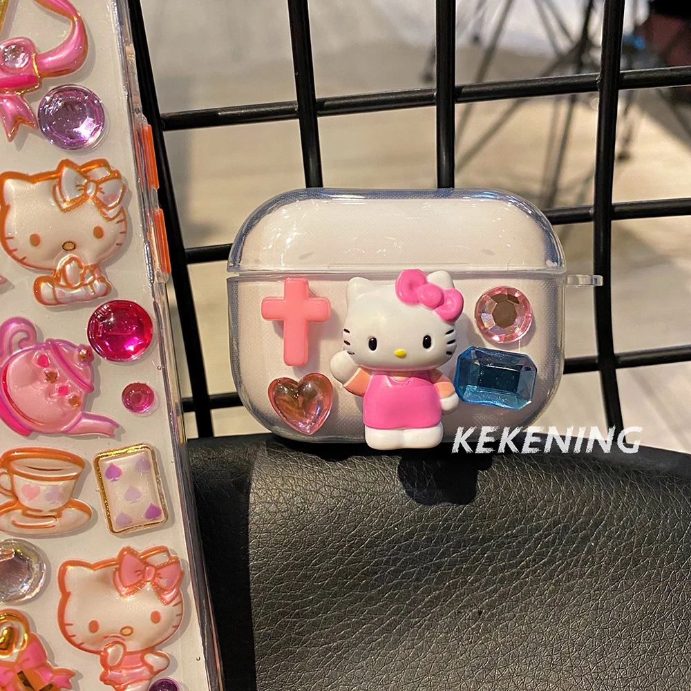 Sanrio Hello Kitty Прозрачен за Apple AirPods 1 2 3 Калъф AirPods Pro 2 Калъф за iPhone Аксесоари За Слушалки Air Pod Калъф Y2k Подарък на едно Момиче - 0