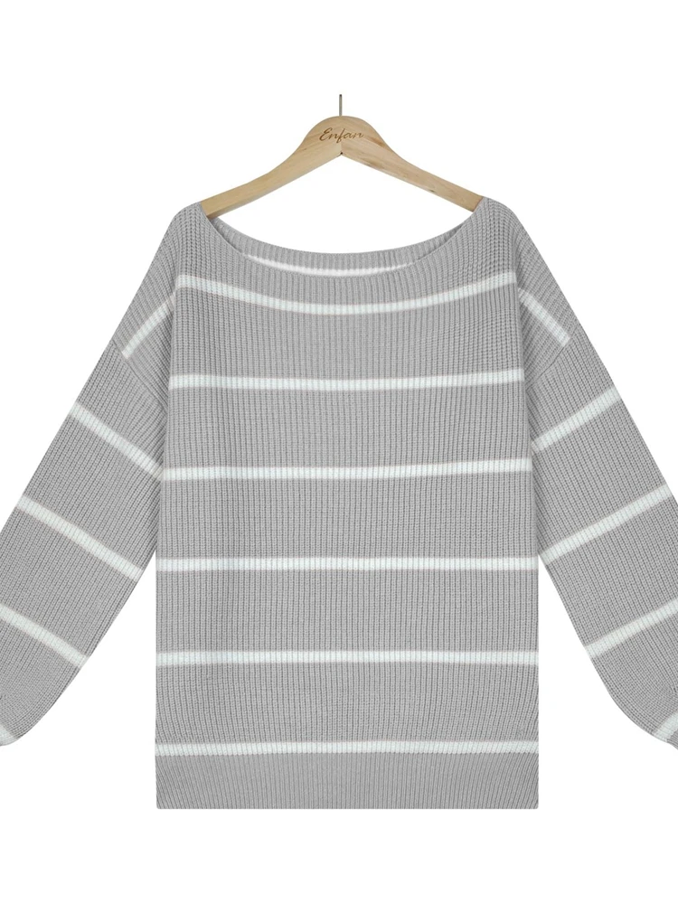 Xylocarp SF1169 2023 Есенно-зимния женски модерен вязаный пуловер на райета, пуловер - 4