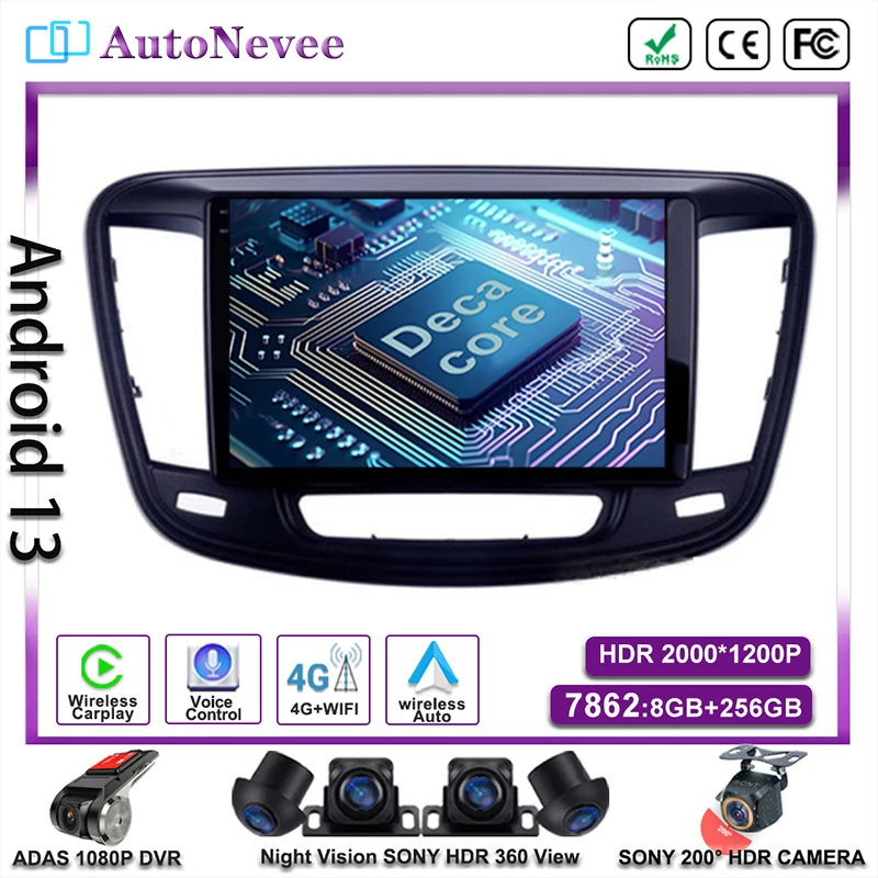 Авто мултимедиен плеър с Android на 13 за Chrysler 200 200C 200S 2015-2019 Авторадио GPS Навигация Главното устройство DVD стереоэкран - 0