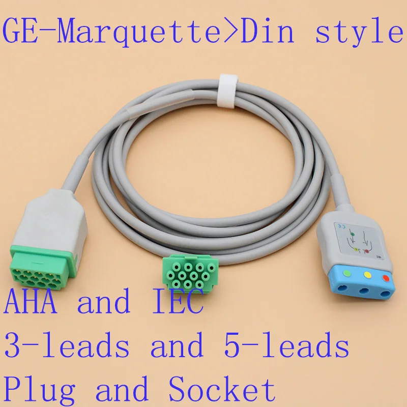 Автоматична кабел ЕКГ тип 11P по Din с 3/5 изводи за системи на GE-Marquette ECG ЕКГ Dash PRO/Eagle/ Solar /Tram.AHA / IEC, с щепсел/ контакт. - 0
