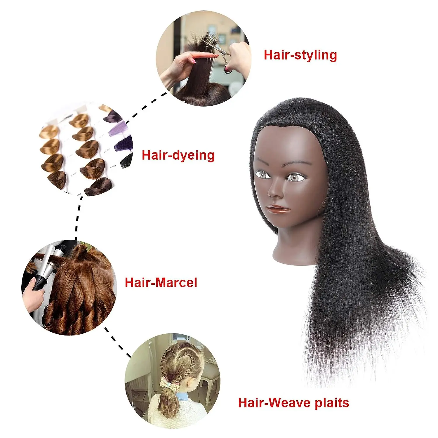 Главата на манекена със синтетична коса, тренировочная главата, косметологический манекен, стоп-моушън главата за фризьорски салон практики, ширити, стайлинг на коса - 4