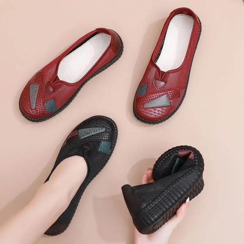 Дамски лоферы; Лятна Окото обувки на равна подметка за майки; Дишаща Дамски Ежедневни обувки на плоска подметка с мека подметка; Модни дамски Нескользящие лоферы за баба - 5