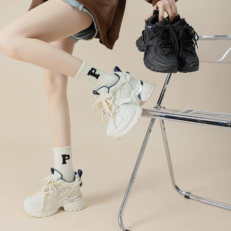 Дамски обувки с вътрешен релеф, пролетно нова ежедневни спортни обувки за жени, обувки и дебела подметка за малки бели обувки - 1
