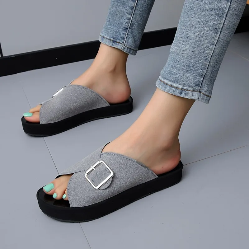Дамски чехли, летни новости 2023, дизайнерски пикантни обувки на плоска подметка, дамски модни нескользящие сандали с катарама и отворени пръсти - 2