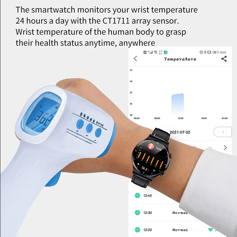 ЕКГ PPG следи кръвното налягане, Температурата на тялото smart-часовници безжична зареждане IP68 Водоустойчив AI медицинска диагностика Smartwatch - 2