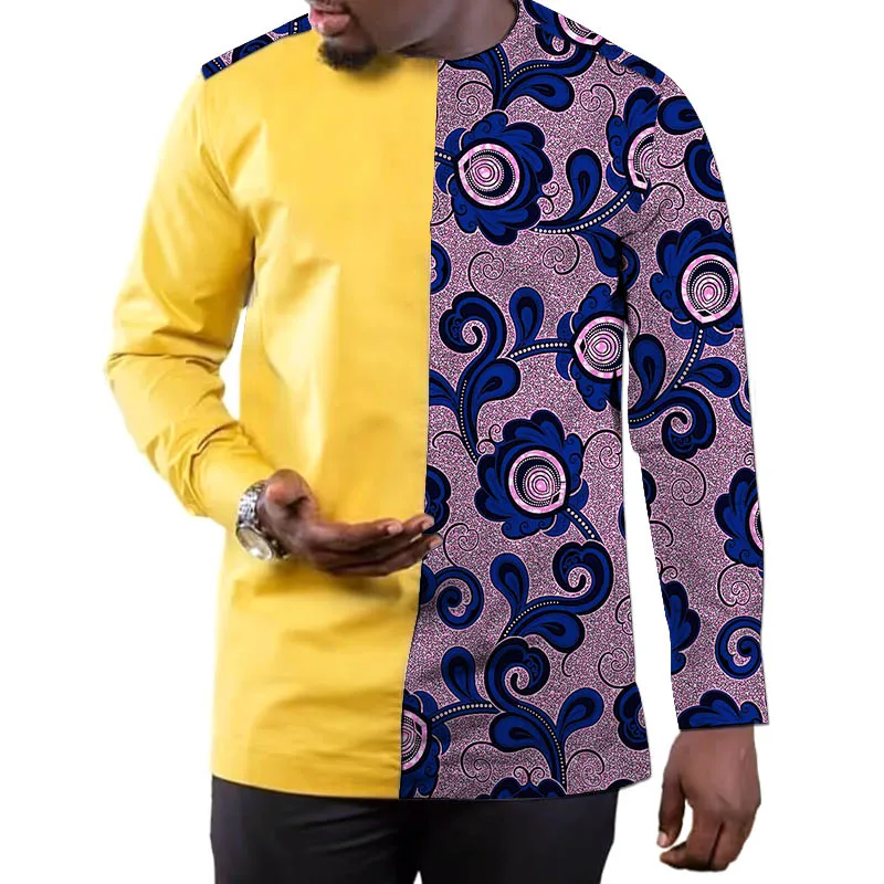 Жълта мъжка риза лоскутные блузи, Ризи дашики смес от памук и восък мъжки дрехи на младоженеца африканска празнична облекло - 4