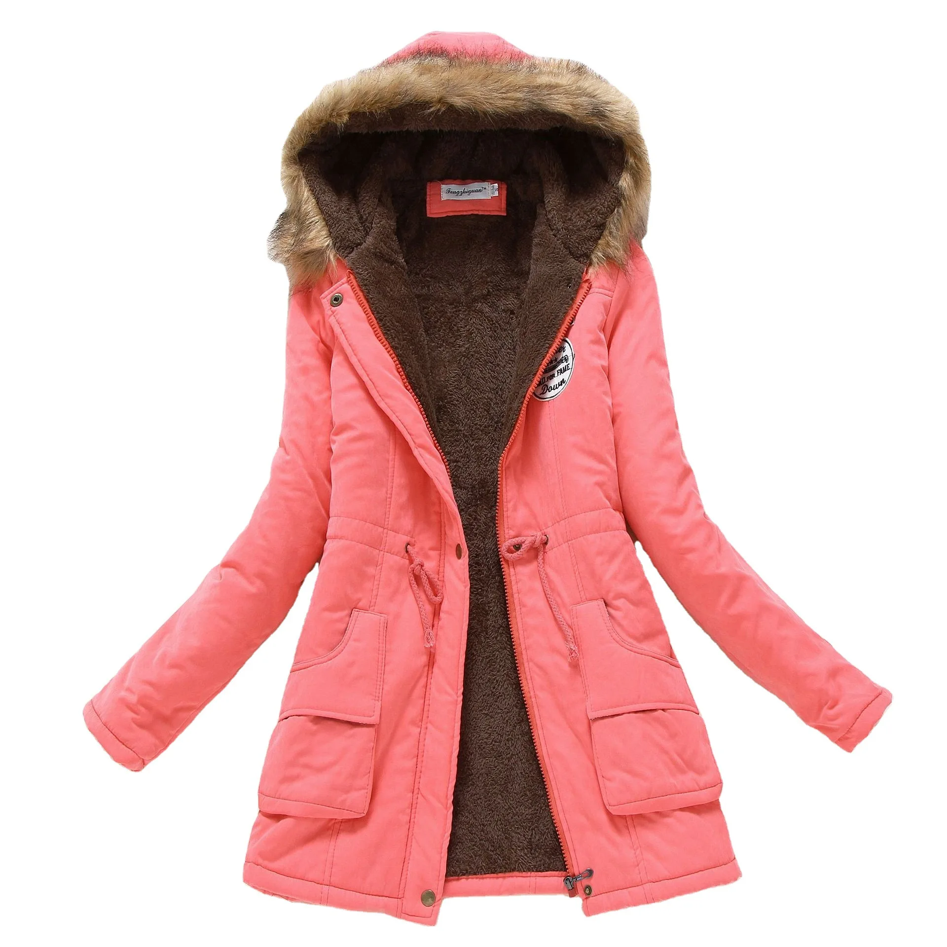 Зимата памучно палто от овче руно средна дължина, голяма вълнена яка, утолщенное памучно палто с качулка, памучно палто - 4