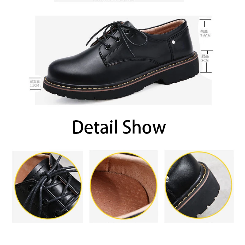 Класически дамски oxfords, черни обувки меху, лоферы на равна подметка, дамски кожени обувки Mary Jane, училищни обувки за момичета, нескользящая, голям размер на 43 - 4