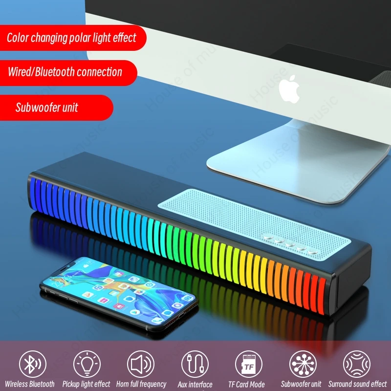 Компютър, Мултимедиен Настолен аудио лаптоп за Домашно Bluetooth говорител Бас RGB цветни звукоснимающая лампа Външен безжичен звук райе - 1