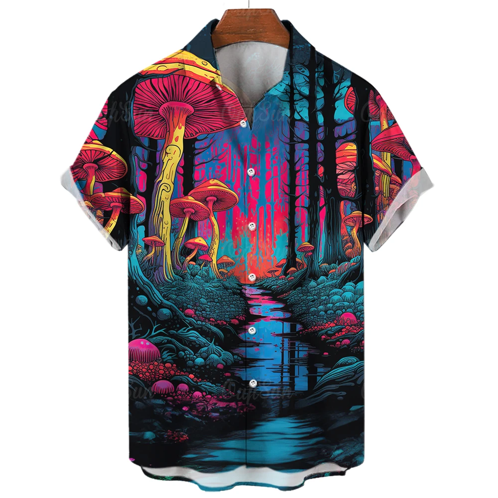 Лятна Тениска За Мъже С 3d Фантазийным Гъбен Принтом, Висококачествени Мъжки Дрехи, Ежедневни Риза с Къс Ръкав, Плажни Хавайски Ризи - 2
