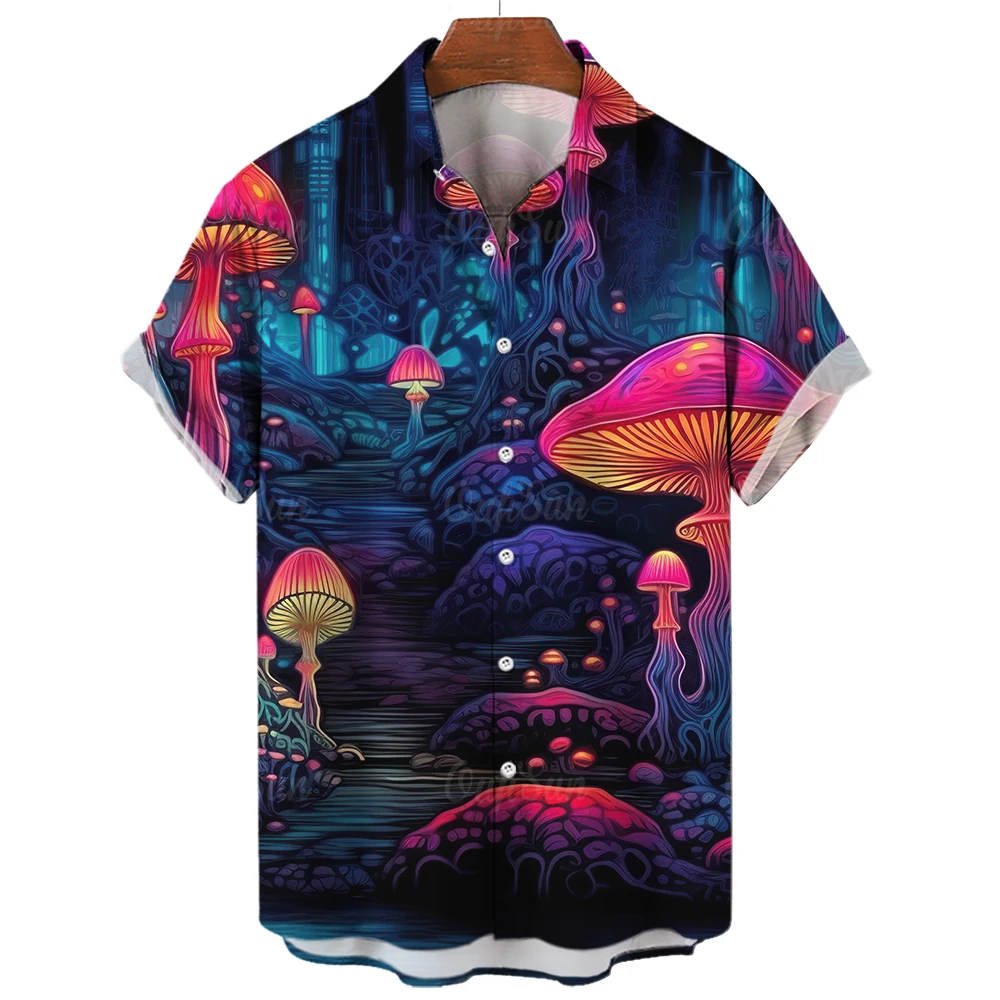 Лятна Тениска За Мъже С 3d Фантазийным Гъбен Принтом, Висококачествени Мъжки Дрехи, Ежедневни Риза с Къс Ръкав, Плажни Хавайски Ризи - 3