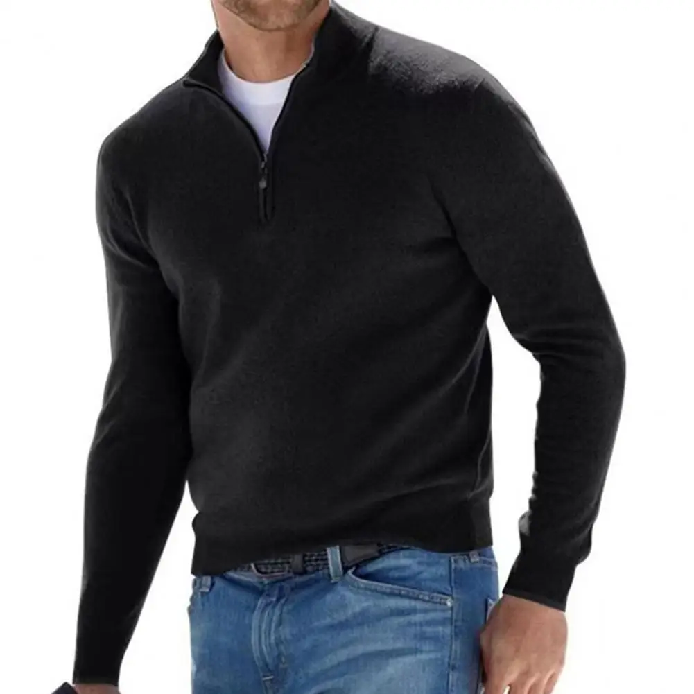 Мъжката есенно-пролетния отгоре с V-образно деколте и яка-ботуш с цип, обикновен мек топъл пуловер, Еластична Ежедневната мъжка тениска за всеки ден - 0
