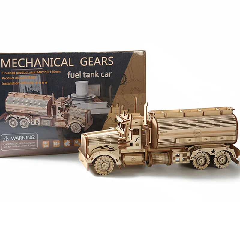 Направи си САМ 3D дървени пъзели Модел бензовоза Модел пъзел строителни комплекти дървени монтажна играчка за деца, образователна играчка за възрастни - 0