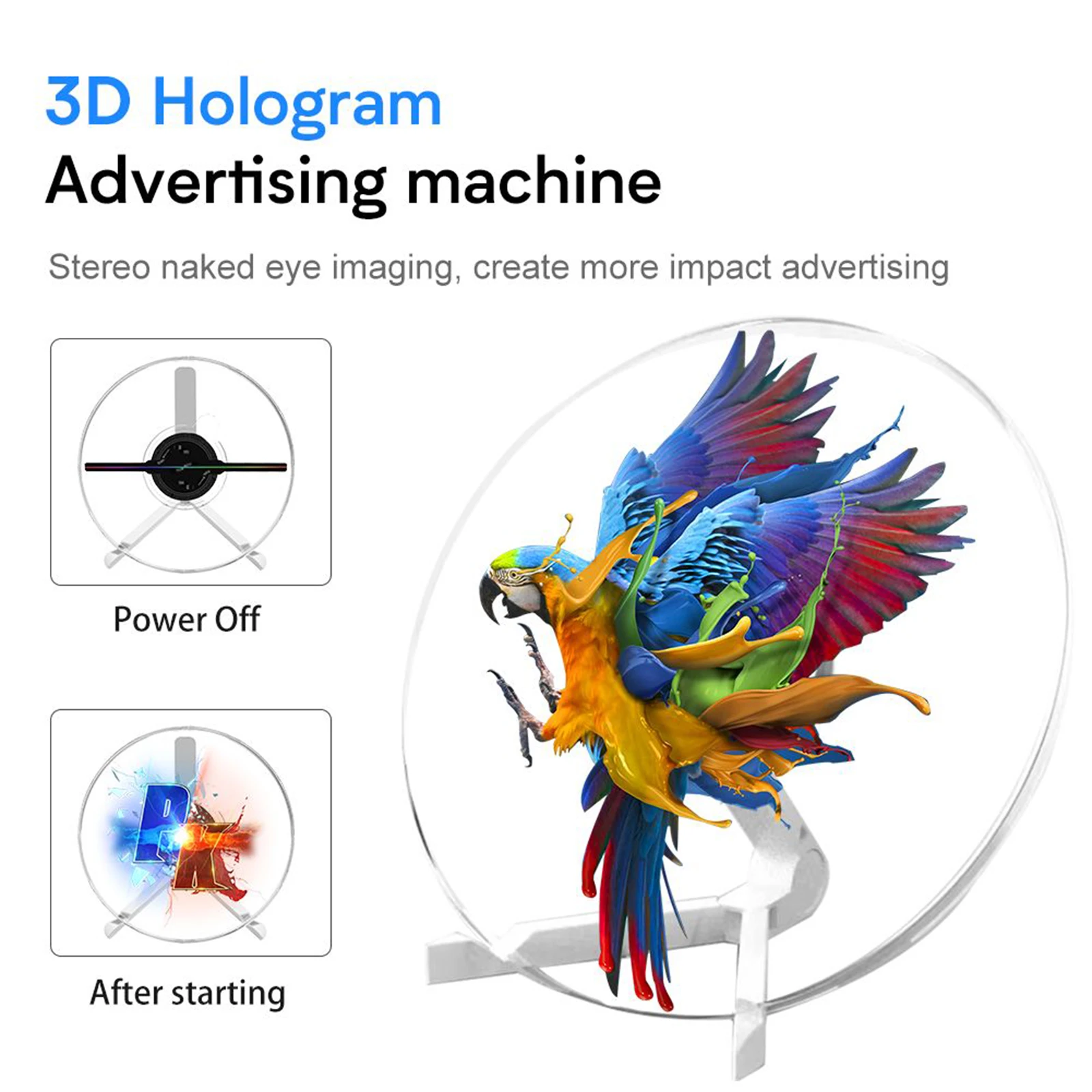 Настолен 3D холографски проектор Фен 25 см Wi-Fi led знак на логото на Холограма лампа плейър дистанционно рекламен дисплей за ресторант - 0