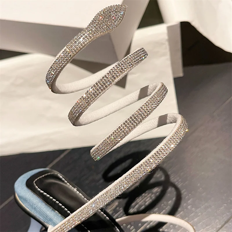 Нова марка обувки за жени, дамски обувки с квадратни пръсти във формата на змии и диаманти, дамски сандали на нетрадиционни обувки с отворени пръсти 34-43 - 2