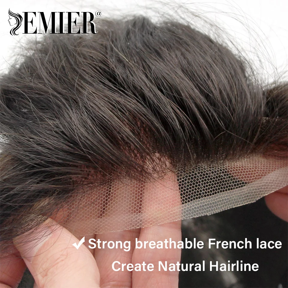 Нова мъжка перука с пълна дантела, система за човешки косъм на френската дантела основа, на мъжка перука, дишаща мъжки капилярна протеза, естествена перука за мъже - 1
