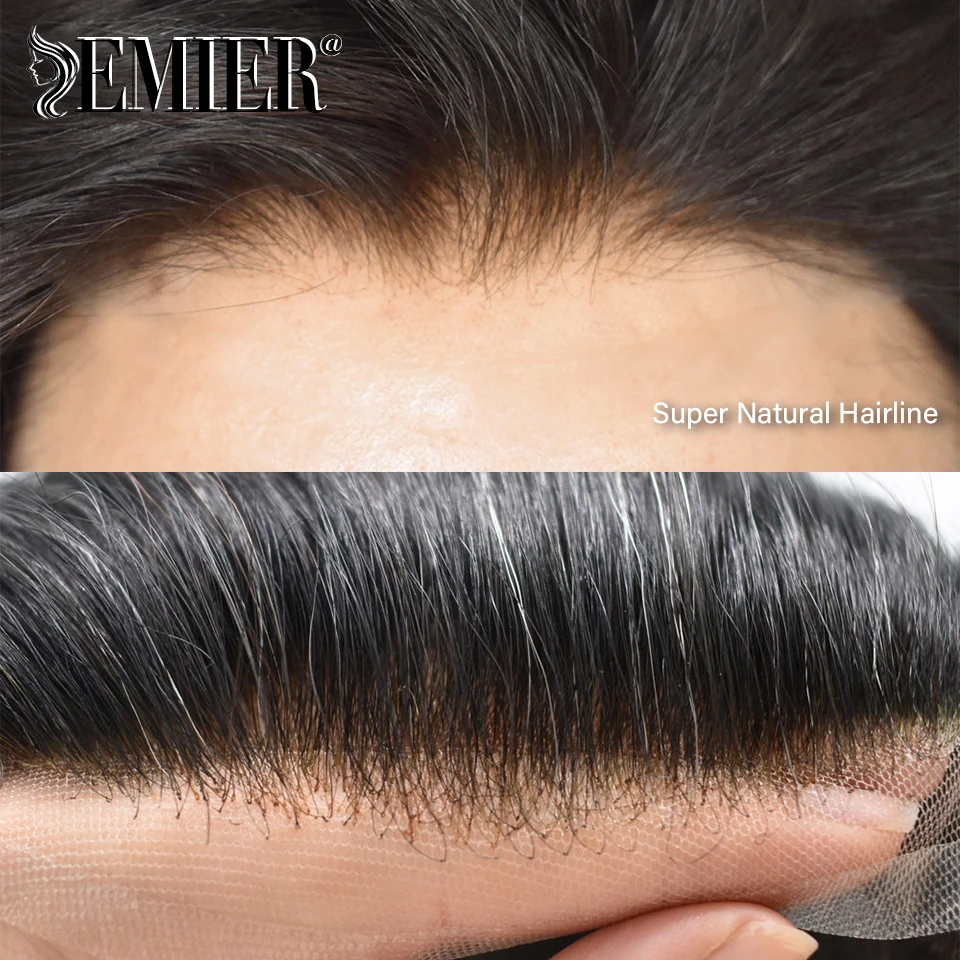 Нова мъжка перука с пълна дантела, система за човешки косъм на френската дантела основа, на мъжка перука, дишаща мъжки капилярна протеза, естествена перука за мъже - 3