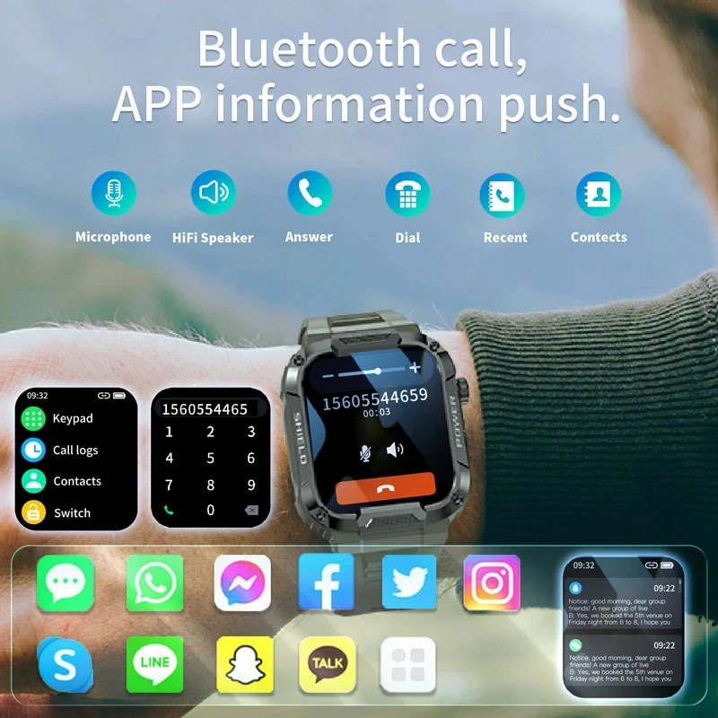 Новите смарт часовници с Bluetooth-разговори, мъжки IP68 5ATM, водоустойчив, за спорт на открито, фитнес тракер, монитор здраве, умни часовници за Android и IOS - 1