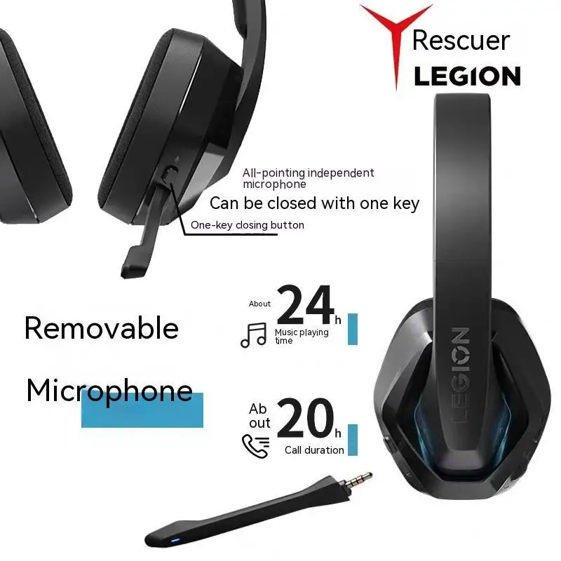 Слушалки Lenovo H5 безжични слушалки с шумоподавляющим микрофон за обучения музикални слушалки с Bluetooth са слушалки за геймъри  - 2