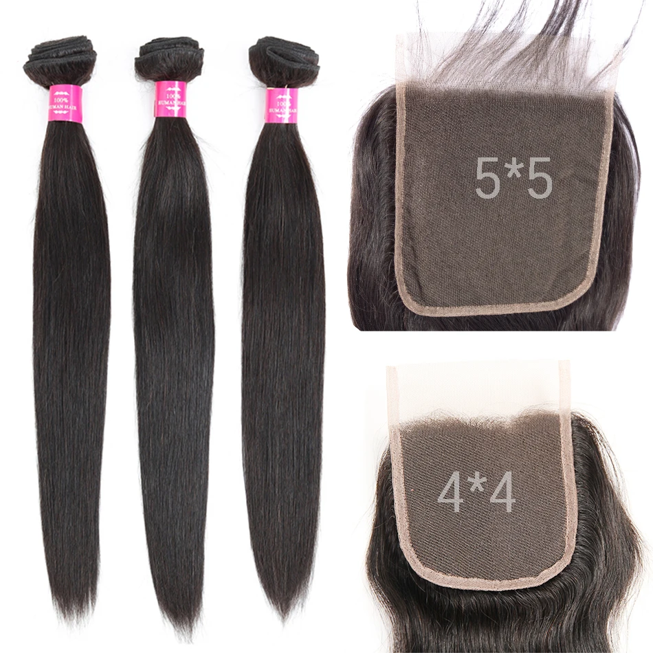 Снопове от Човешки Косъм с цип с размер 5х5 6x6 повече от малайски права Коса 4x4, 3 връзки Със Закопчалка Fashow Реми Hair Weaves - 3