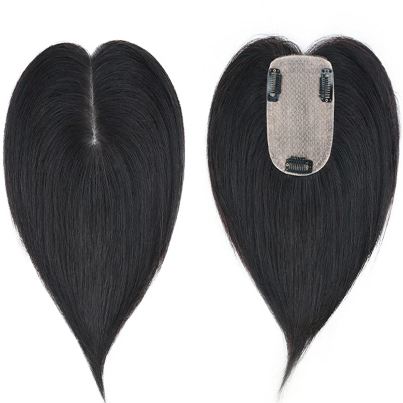Тъмно кафява основа за коса, перуки, натурални азиатски косата, женски topper, тампон върху кожата на тънък шнола, перука, прави вълнообразни, черен, кафяв - 2