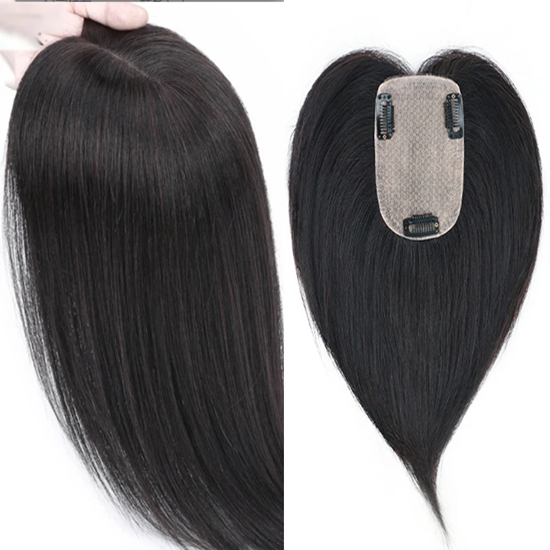 Тъмно кафява основа за коса, перуки, натурални азиатски косата, женски topper, тампон върху кожата на тънък шнола, перука, прави вълнообразни, черен, кафяв - 3