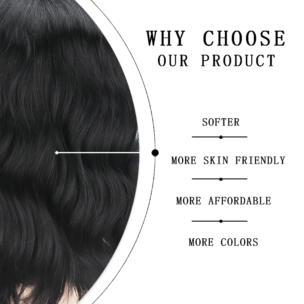 Черно кратък Боб, синтетични перуки, изработени от естествени вълнообразни коса, за жени, перуки, с бретон, ежедневни топлоустойчива модерен перуки в стил Лолита