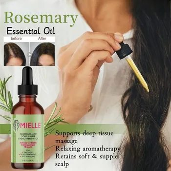 Етерично масло от розмарин стимулира растежа на косата, 100% натурални съставки подхранват кожата на главата, стъклена пипета за нокти, продукти за коса